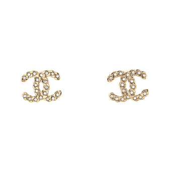 Chanel CC Stud Earrings Crystal Embellished Metal