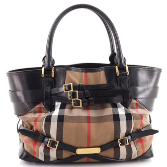 Burberry Bridle Lynher Tote House Check Canvas Medium