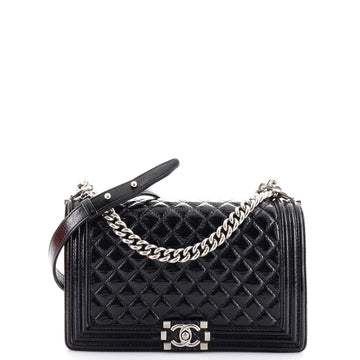 Chanel Boy Flap Bag Quilted Crinkled Patent New Medium