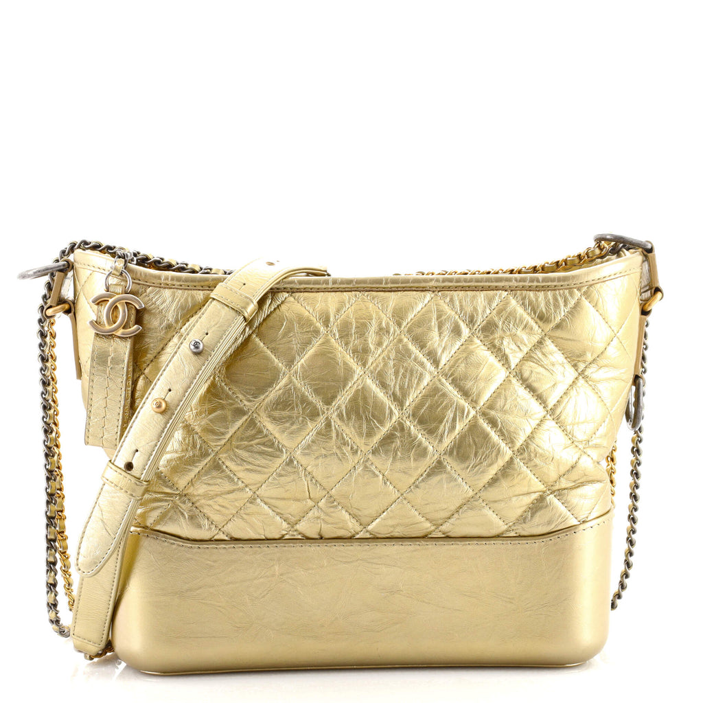 Chanel Gold Quilted Leather Medium Gabrielle Hobo