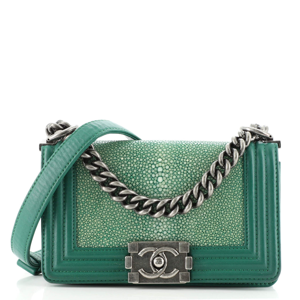 Chanel Boy Flap Bag Stingray Small Green 1508071
