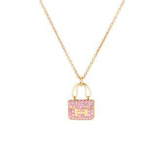 Hermes Amulettes Constance Pendant NM Necklace 18K Rose Gold and Pink Sapphires
