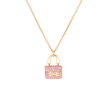 Hermes Amulettes Constance Pendant NM Necklace 18K Rose Gold and Pink Sapphires