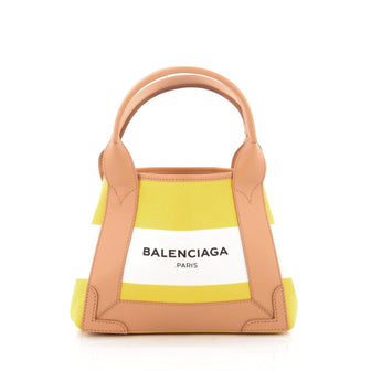 Balenciaga Navy Cabas Canvas and Leather XS yellow