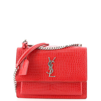 Saint Laurent Sunset Crossbody Bag Crocodile Embossed Leather Medium