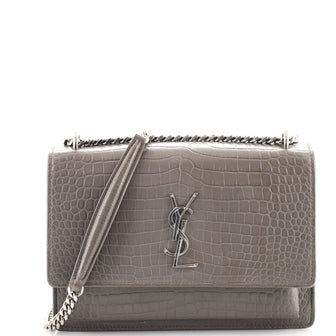 Saint Laurent Sunset Crossbody Bag Crocodile Embossed Leather Medium