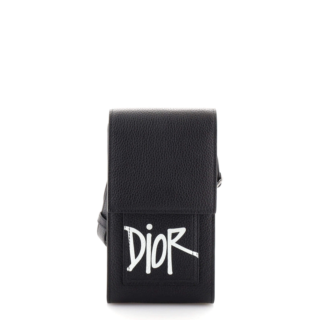 Christian Dior Shawn Stussy Phone Holder Crossbody Bag Printed Leather  Black 1508232
