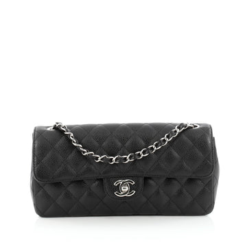 Chanel Classic Single Flap Bag Quilted Caviar East West black