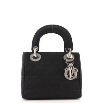 Christian Dior Vintage Lady Dior Bag Cannage Quilt Satin with Crystal Charms Mini