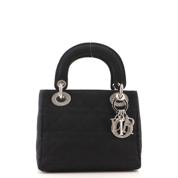 Christian Dior Vintage Lady Dior Bag Cannage Quilt Satin with Crystal Charms Mini