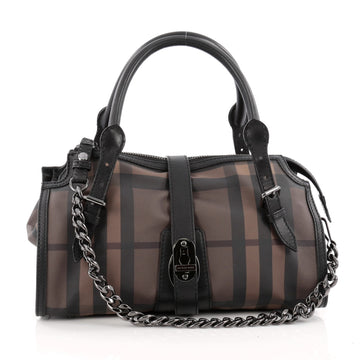 Burberry Chain Lock Satchel Smoked Check Coated Canvas Medium brown