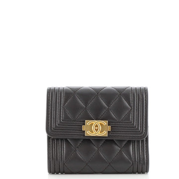 Chanel Boy Bifold Wallet Quilted Lambskin Compact