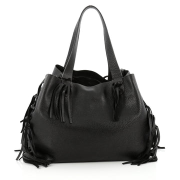 Valentino C-Rockee Fringe Tote Leather Large black