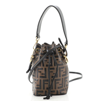 Fendi Mon Tresor Bucket Bag Zucca Embossed Leather Mini