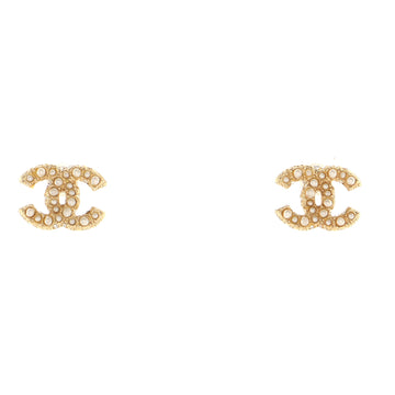 Chanel CC Stud Earrings Faux Pearls and Metal with Crystal