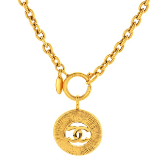 Chanel Vintage CC Round Pendant Long Necklace Metal