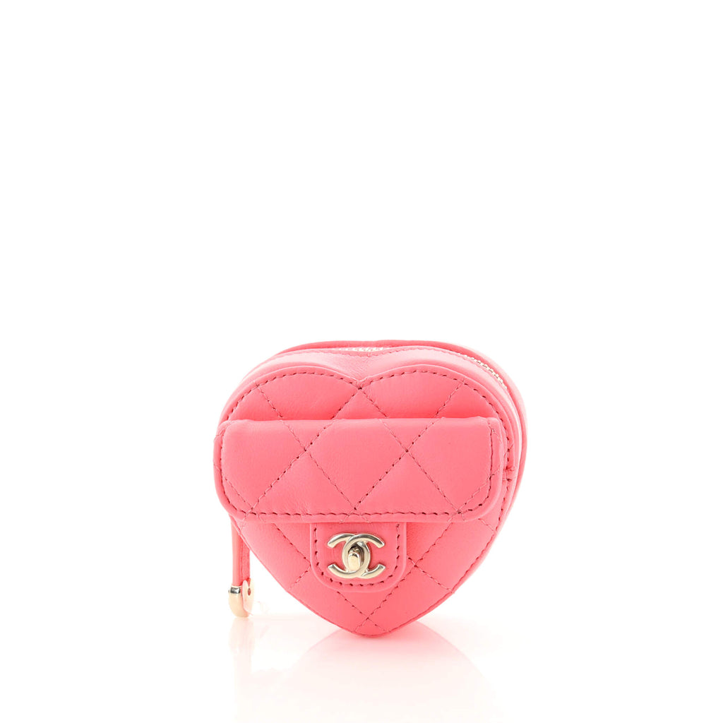 Chanel CC in Love Heart Arm Zip Coin Purse Quilted Lambskin Pink 1509981