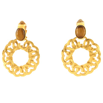 Chanel Vintage Multi CC Ring Drop Clip-On Earrings Metal with Tiger's Eye