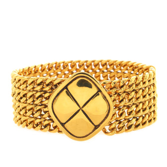 Chanel Vintage Quilt Plate Multi-Chain Bracelet Metal Wide