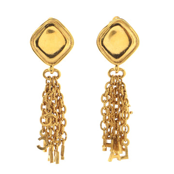 Chanel Vintage Logo Letters Chain Drop Clip-On Earrings Metal