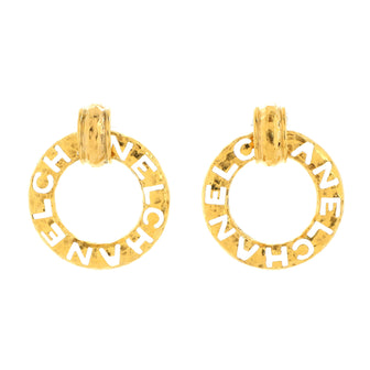 Chanel Vintage Cut-Out Logo Ring Drop Clip-On Earrings Metal