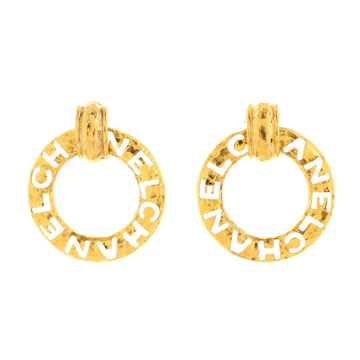 Chanel Vintage Cut-Out Logo Ring Drop Clip-On Earrings Metal