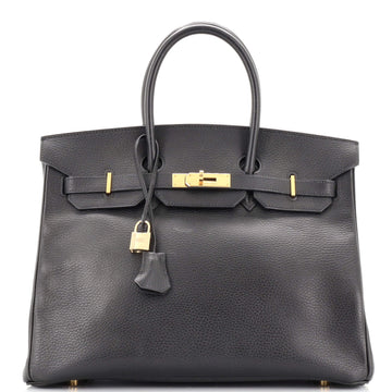 Hermes Birkin Handbag Black Ardennes with Gold Hardware 35