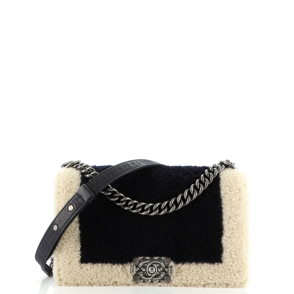 Chanel Mouton Boy Black Grey Flap Top Wool Shearling Bag – The Closet New  York