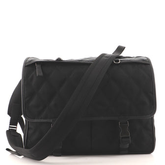 Prada Impunturato Double Buckle Messenger Bag Quilted Tessuto Large