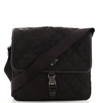 Prada Impunturato Buckle Flap Messenger Bag Quilted Tessuto Small