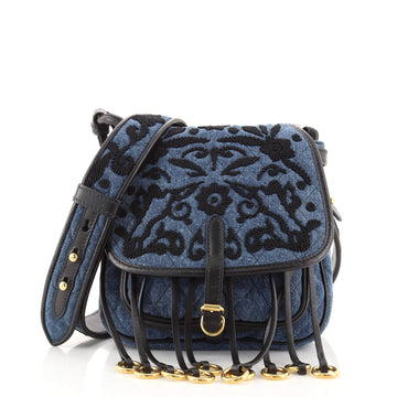 Prada Corsaire Messenger Bag Embroidered Quilted Denim Small