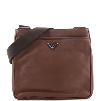Prada Front Pocket Zip Messenger Bag Vitello Daino Large