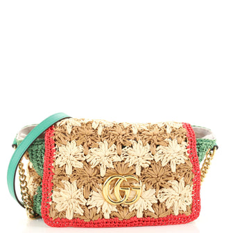 Gucci GG Marmont Flap Bag Raffia Small