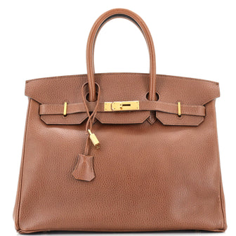 Hermes Birkin Handbag Brown Ardennes with Gold Hardware 35