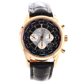 Transocean Unitime World Time Chronograph Automatic Watch Rose Gold and Alligator 46