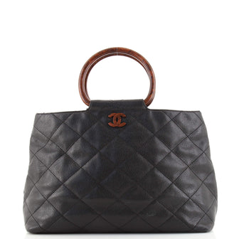 Chanel Vintage Wooden Ring Tote Quilted Caviar Large