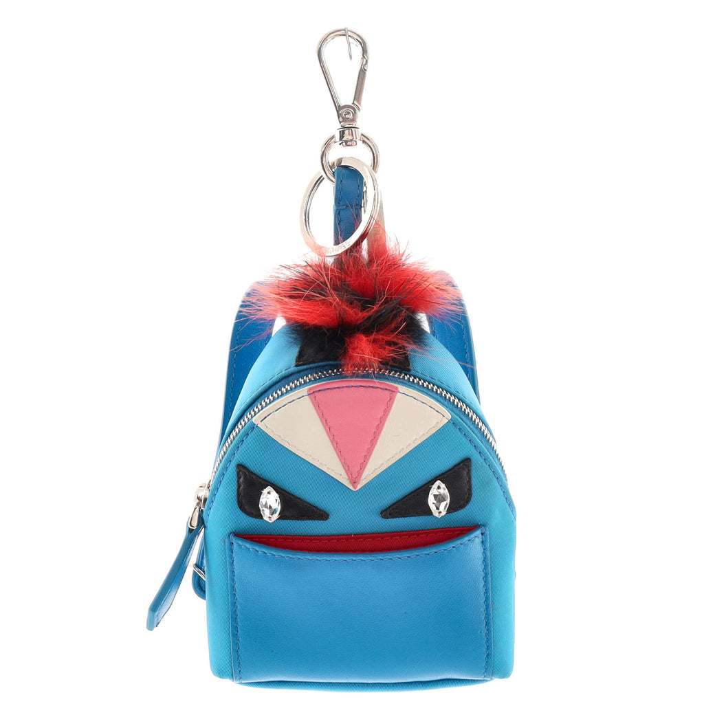 Fendi Monster Backpack Bag Charm Nylon with Leather and Fur Micro