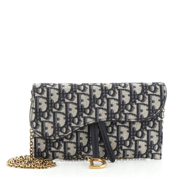 Christian Dior Saddle Chain Wallet Oblique Canvas