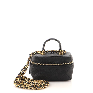 Chanel Top Handle Zip Around Vanity Case with Chain Quilted Caviar Mini