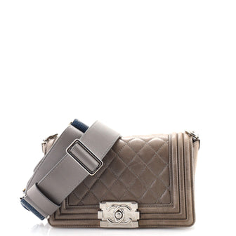 Chanel Boy Flap Bag with Strap Quilted Lambskin with Stingray Trim Small
