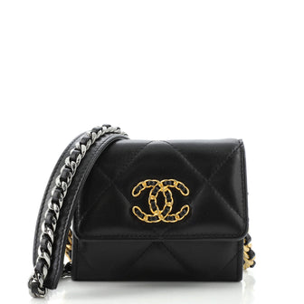 Chanel 19 Flap Coin Purse With Chain Quilted Goatskin