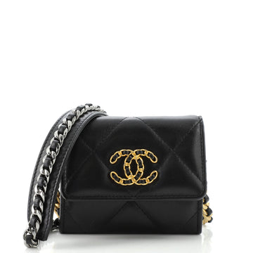 Chanel 19 Flap Coin Purse With Chain Quilted Goatskin
