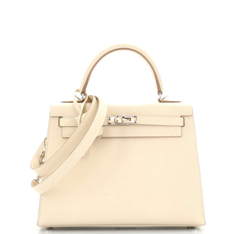 Hermes Kelly Handbag Light Epsom with Palladium Hardware 25