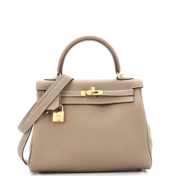 Hermes Kelly Handbag Grey Togo with Gold Hardware 25