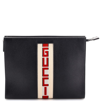 Gucci Logo Stripe Pouch Leather