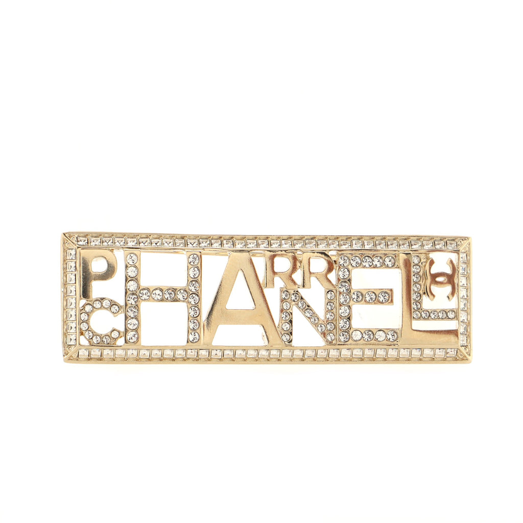 Chanel Pharrell Logo Brooch Metal with Crystals Gold 1512211