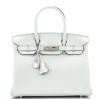 Hermes Birkin Handbag Blue Clemence with Palladium Hardware 30