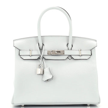 Hermes Birkin Handbag Blue Clemence with Palladium Hardware 30