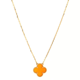 Van Cleef & Arpels Vintage Alhambra Pendant Necklace 18K Yellow Gold and Carnelian