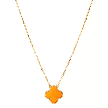 Van Cleef & Arpels Vintage Alhambra Pendant Necklace 18K Yellow Gold and Carnelian